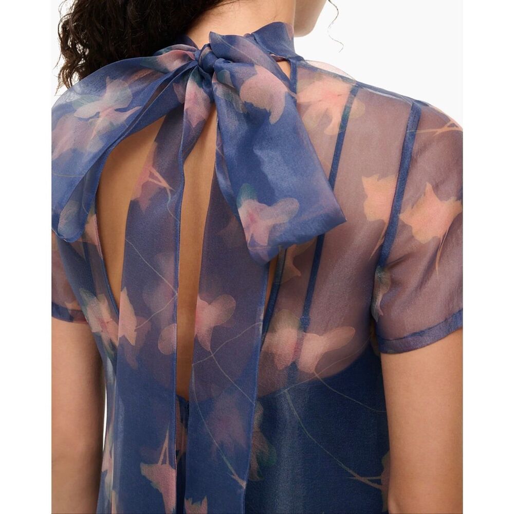 STAUD Calluna Ruffled Sheer Floral Organza Gown IN Lapis Floral Size Large $495 - Picture 3 of 9